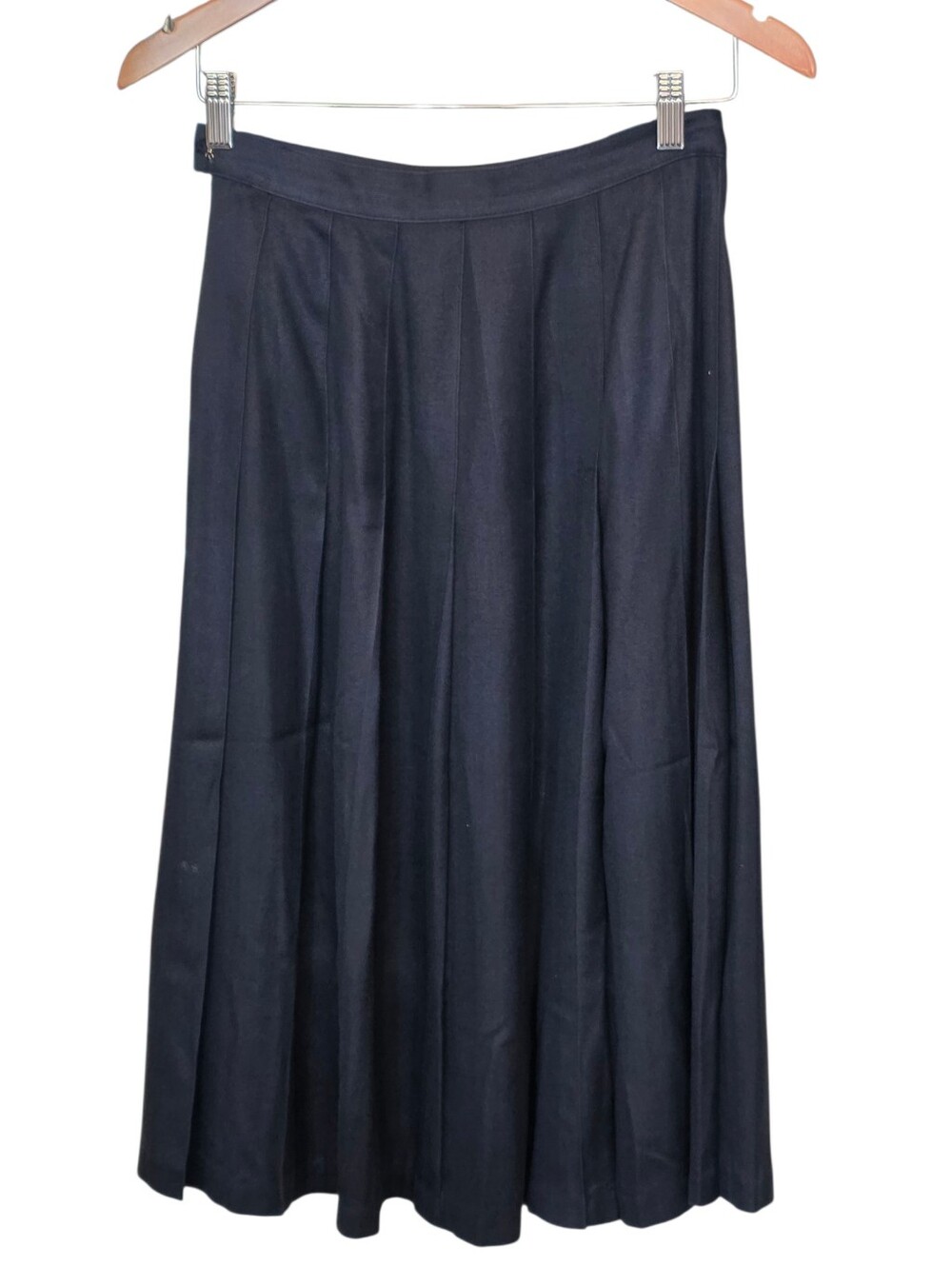 Alcott & Andrews 100% Silk Vintage Navy Pleated Midi Skirt Size Small